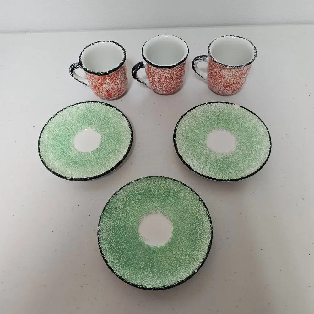 Studio Nova  BF071 Handpainted Vintage Pottery Cup and Saucer - set of 3